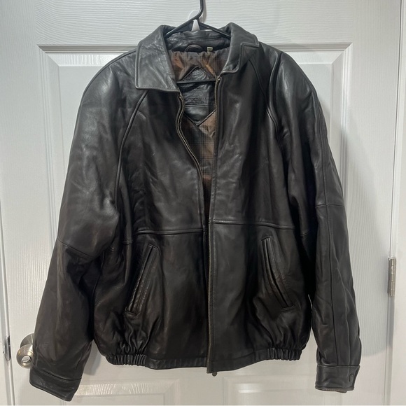 Vintage Roundtree & Yorke Leather Bomber Jacket Aviator Full Zip Black Vtg L - Picture 3 of 12